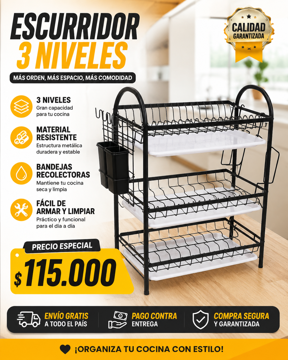 Escurridor platos 3 niveles Dropi cup